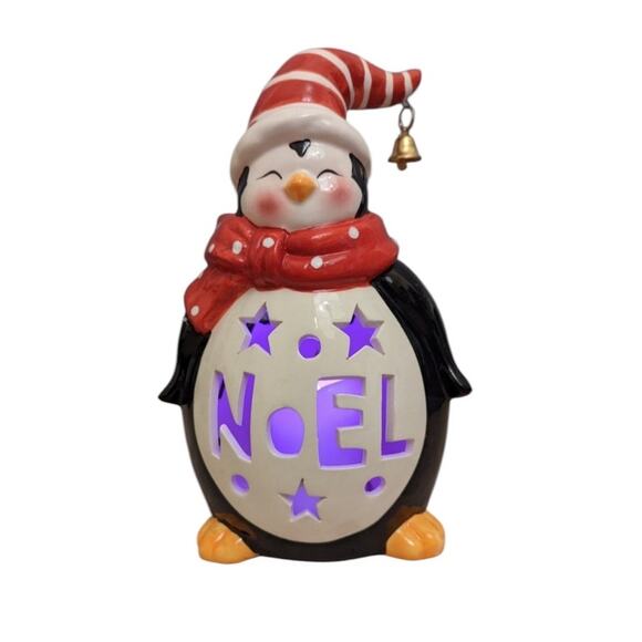 Loblolly Pines Holiday Luminaries Color Changing Ceramic Christmas Penguin NEW - Picture 5 of 12
